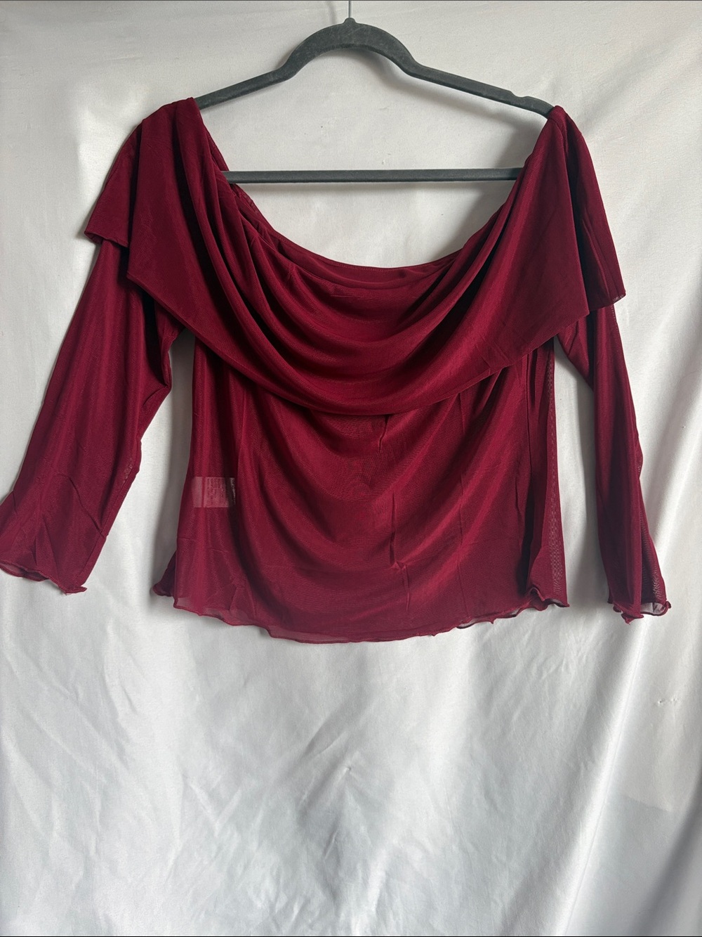 Draped Off-Shoulder Blouse in Burgundy